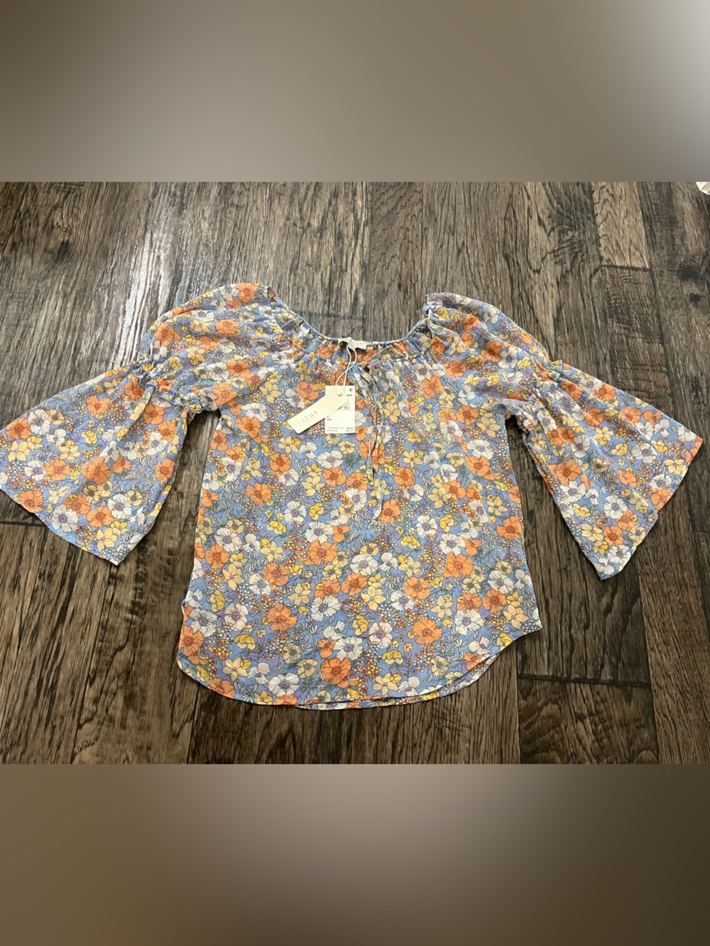 Chenault Floral Tie-Neck Blouse in Lavender, Orange & Yellow